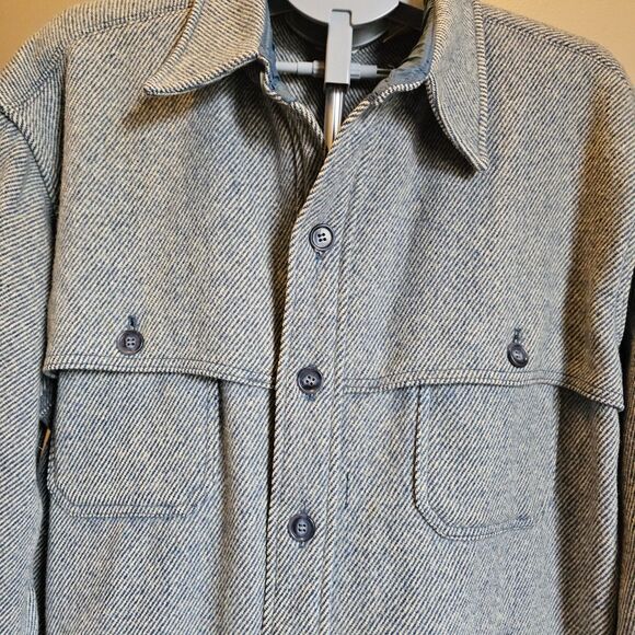 Vintage 90s Woolrich Shirt Jac Mens XXL 2XL Wool Jacket Gray Blue Chore USA Cape - Picture 2 of 15